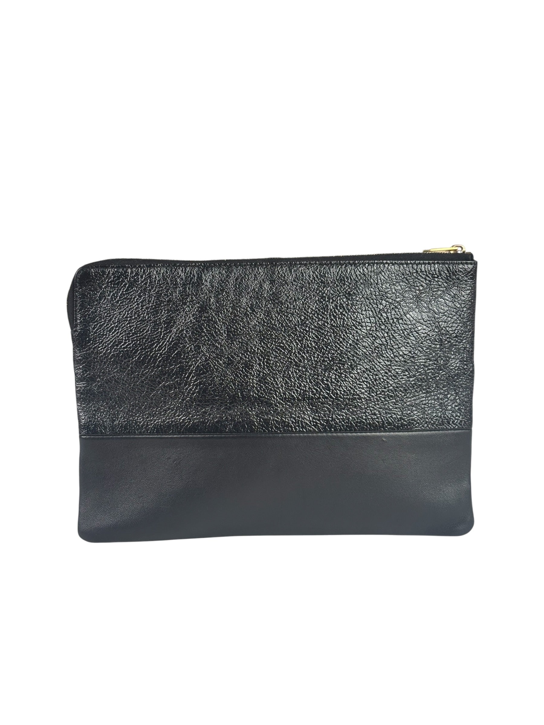 Celine Black Leather Solo Zipper Clutch