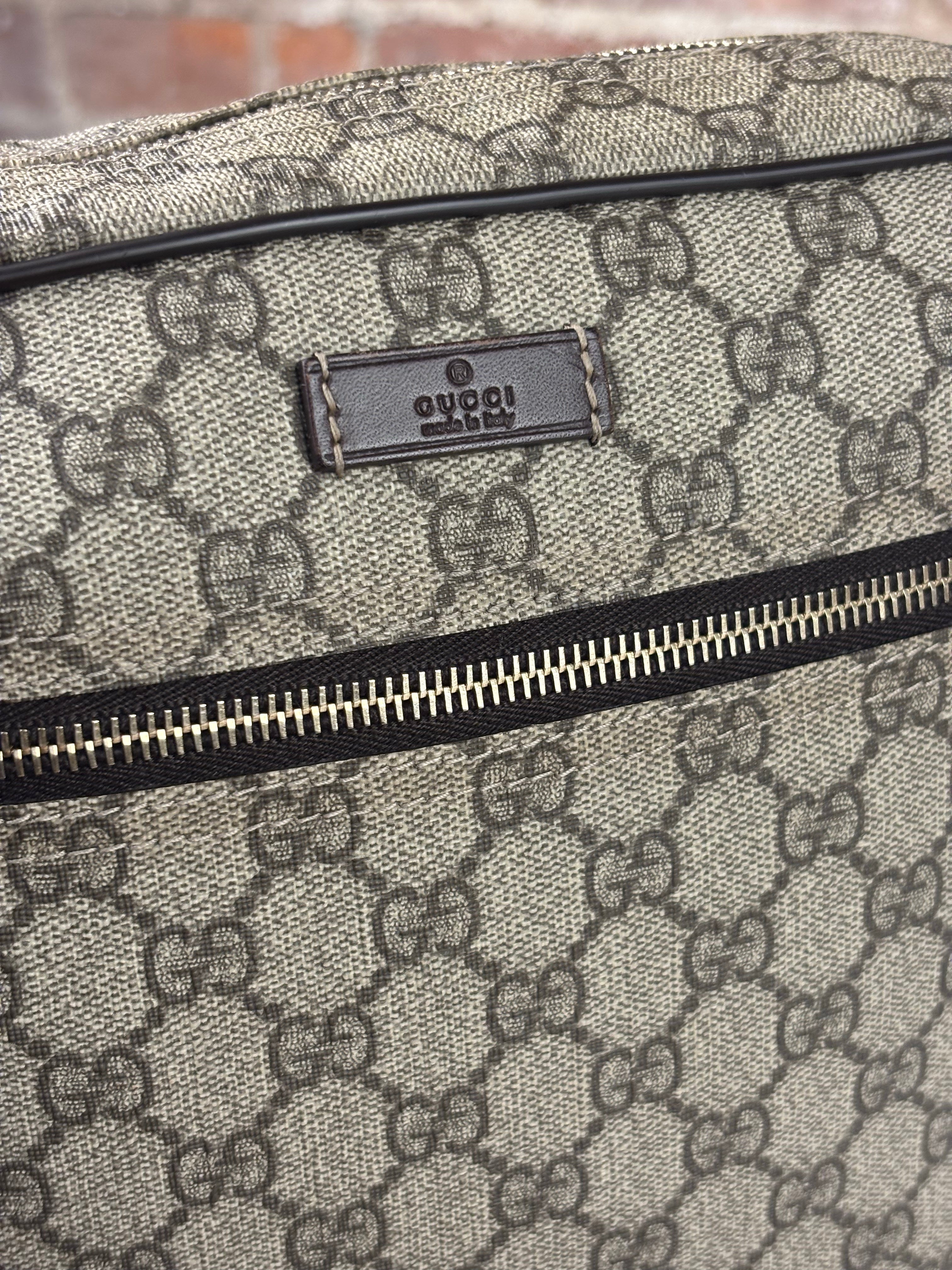 Gucci Brown Leather Trim Supreme Crossbody Bag