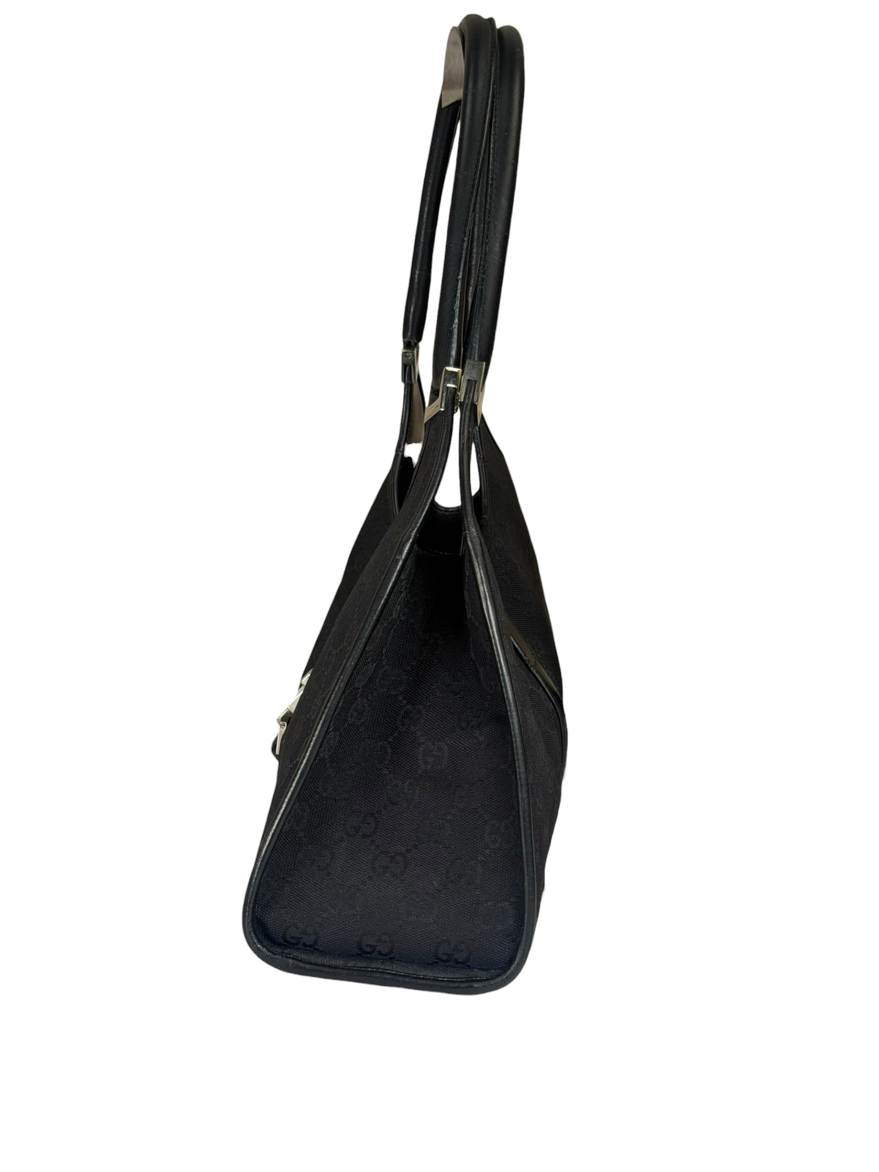 Gucci Black Leather Trim GG Bardot Jackie Medium Hobo Bag