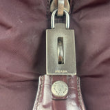 Prada Vintage Plum Nylon Leather Embossed Handbag