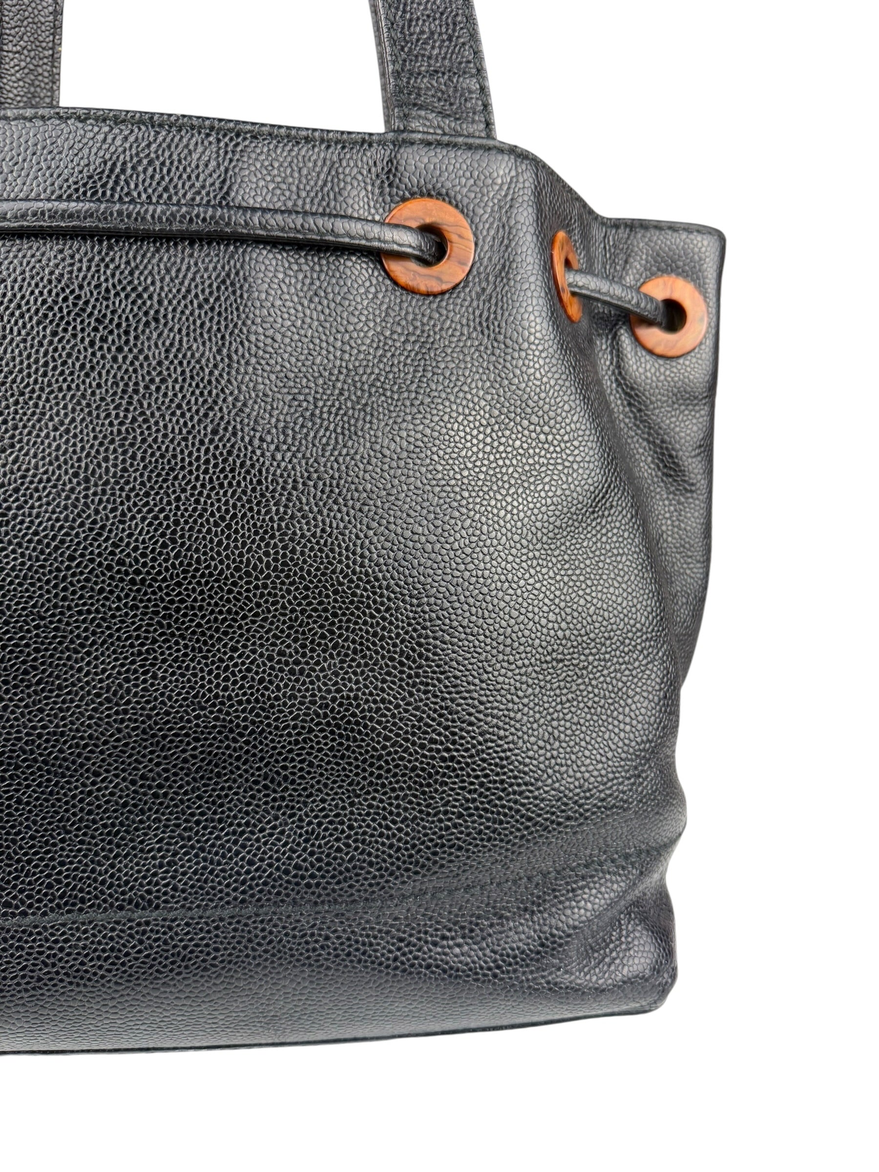 Chanel Black Caviar CC Drawstring Tote Bag 2002