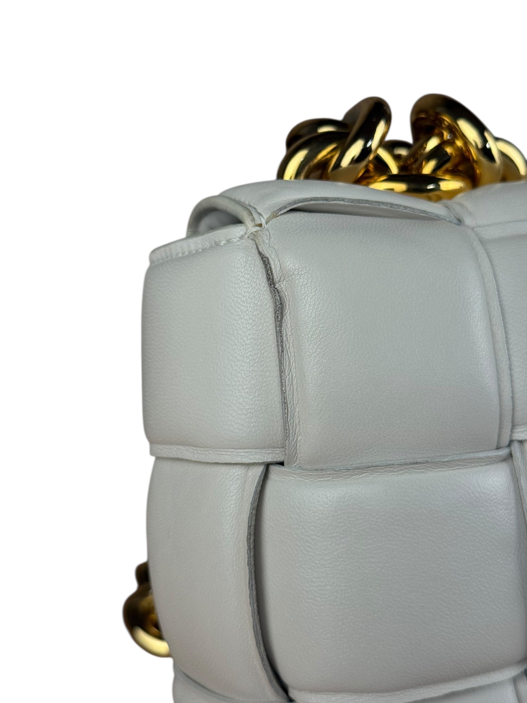 Bottega Veneta White Leather Padded Cassette Chain Bag