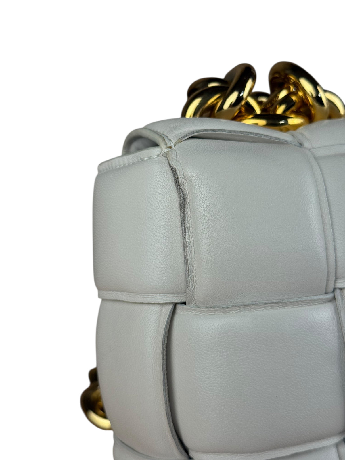 Bottega Veneta White Leather Padded Cassette Chain Bag