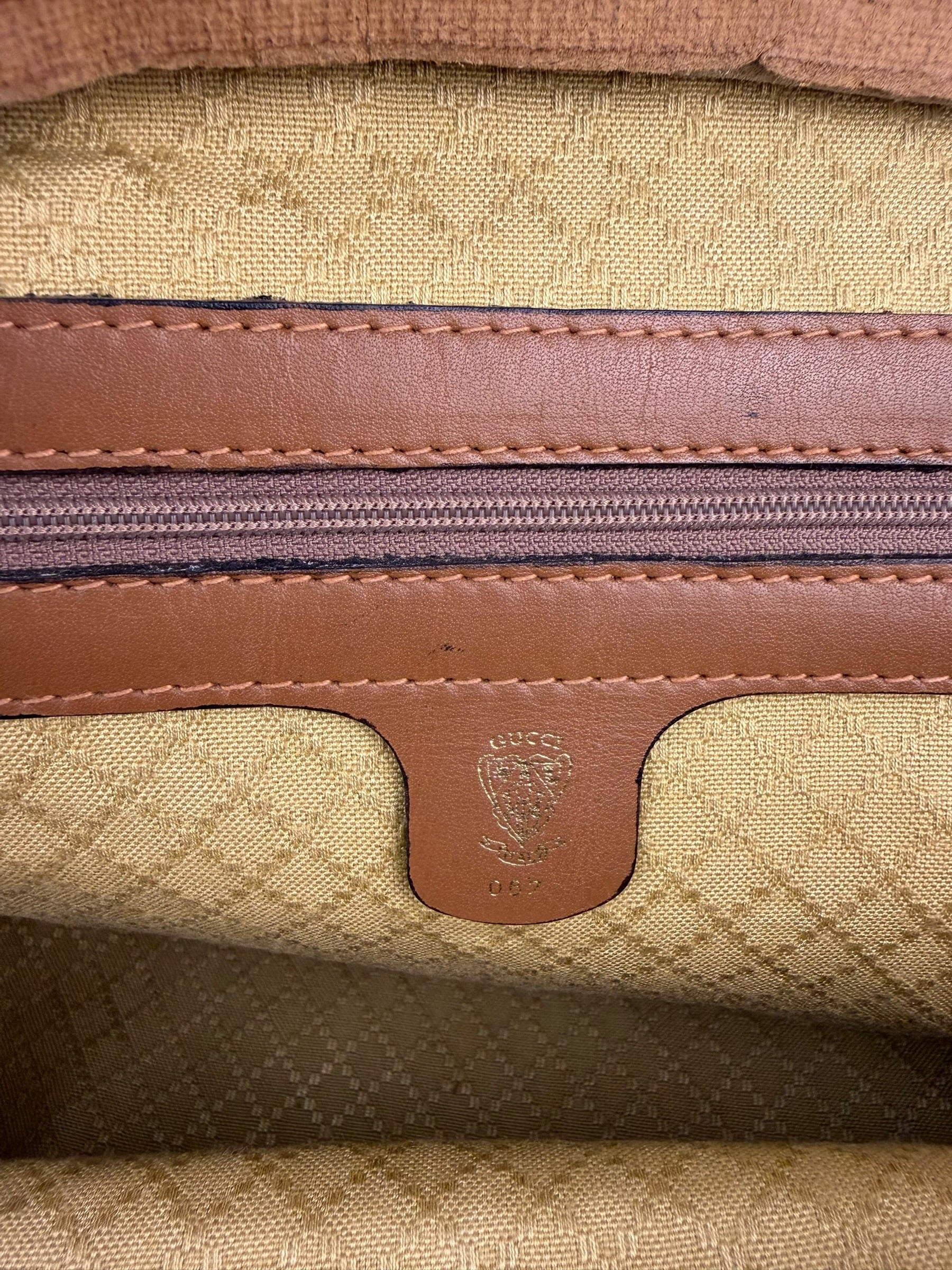 Gucci Brown Leather Trim Micro GG Sherry Line Boston Handbag