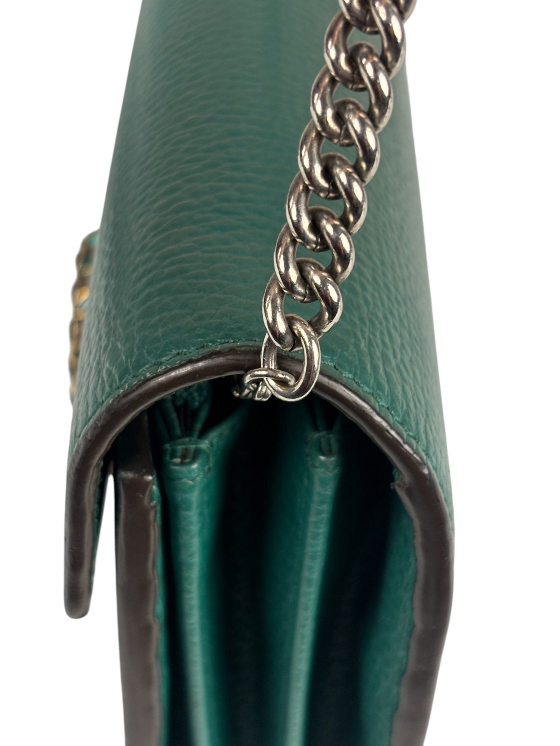 Gucci Green Leather Crystal Embellished Dionysus Chain Bag