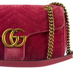 Gucci GG Marmont Matelasse Velvet Small Pink Chain Bag