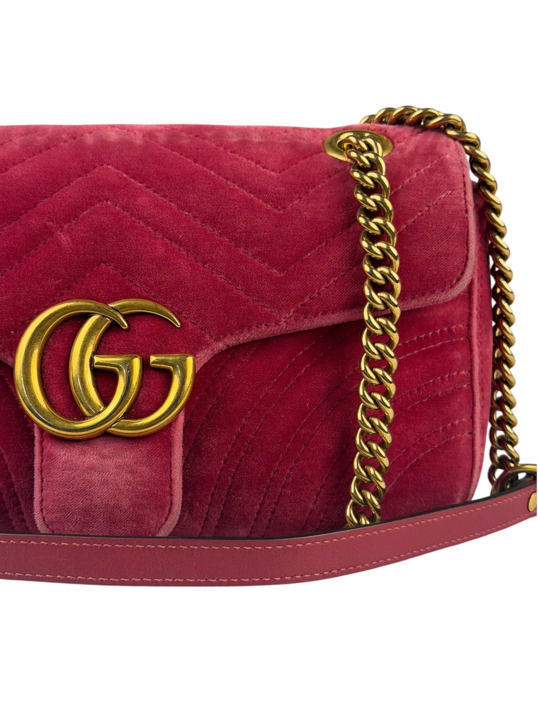 Gucci GG Marmont Matelasse Velvet Small Pink Chain Bag