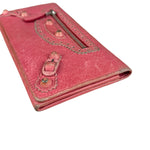 Balenciaga Pink Leather Moto Long Wallet