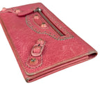Balenciaga Pink Leather Moto Long Wallet