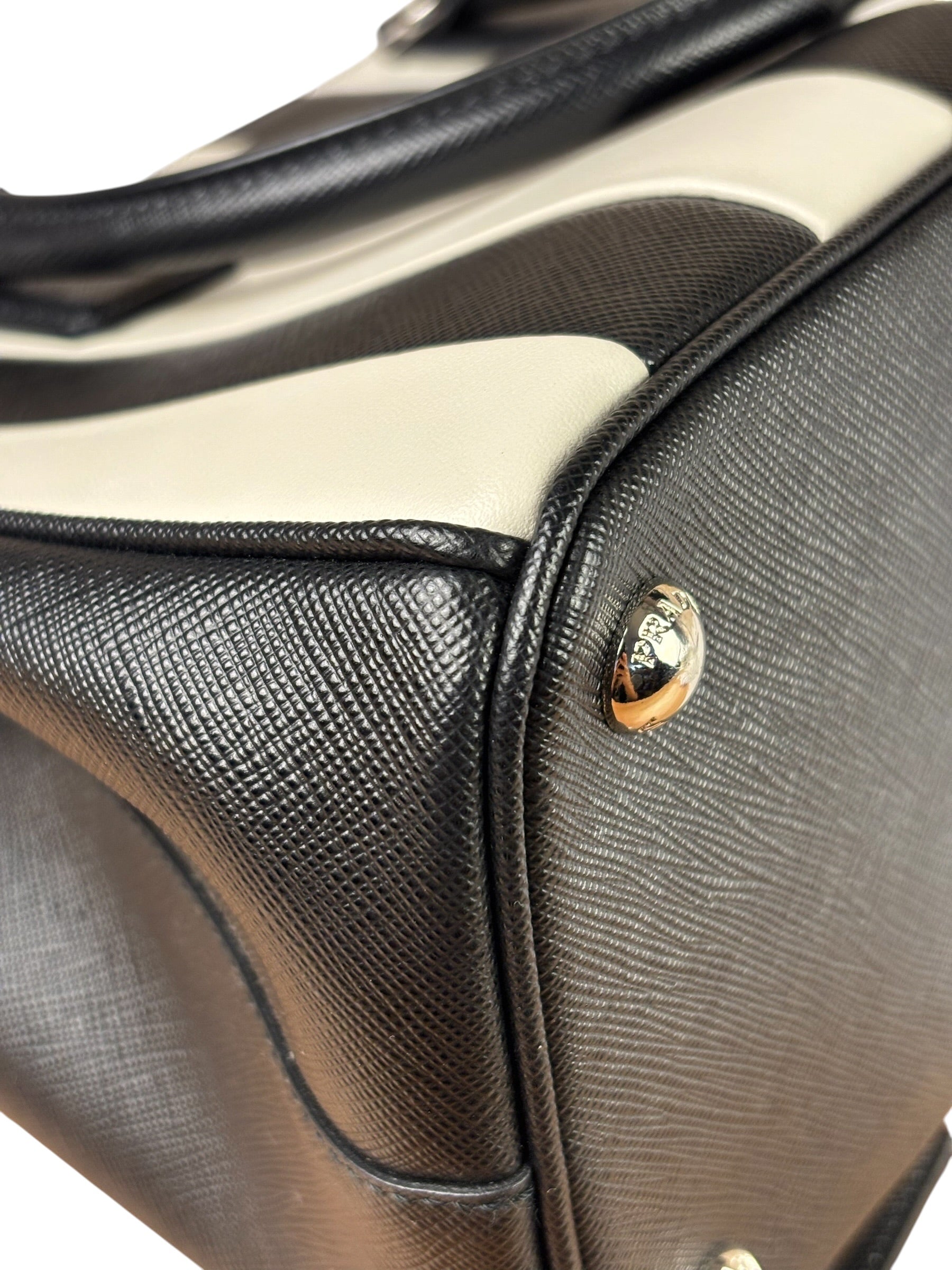 Prada Black/White Saffiano Leather Striped Two-Way Bag