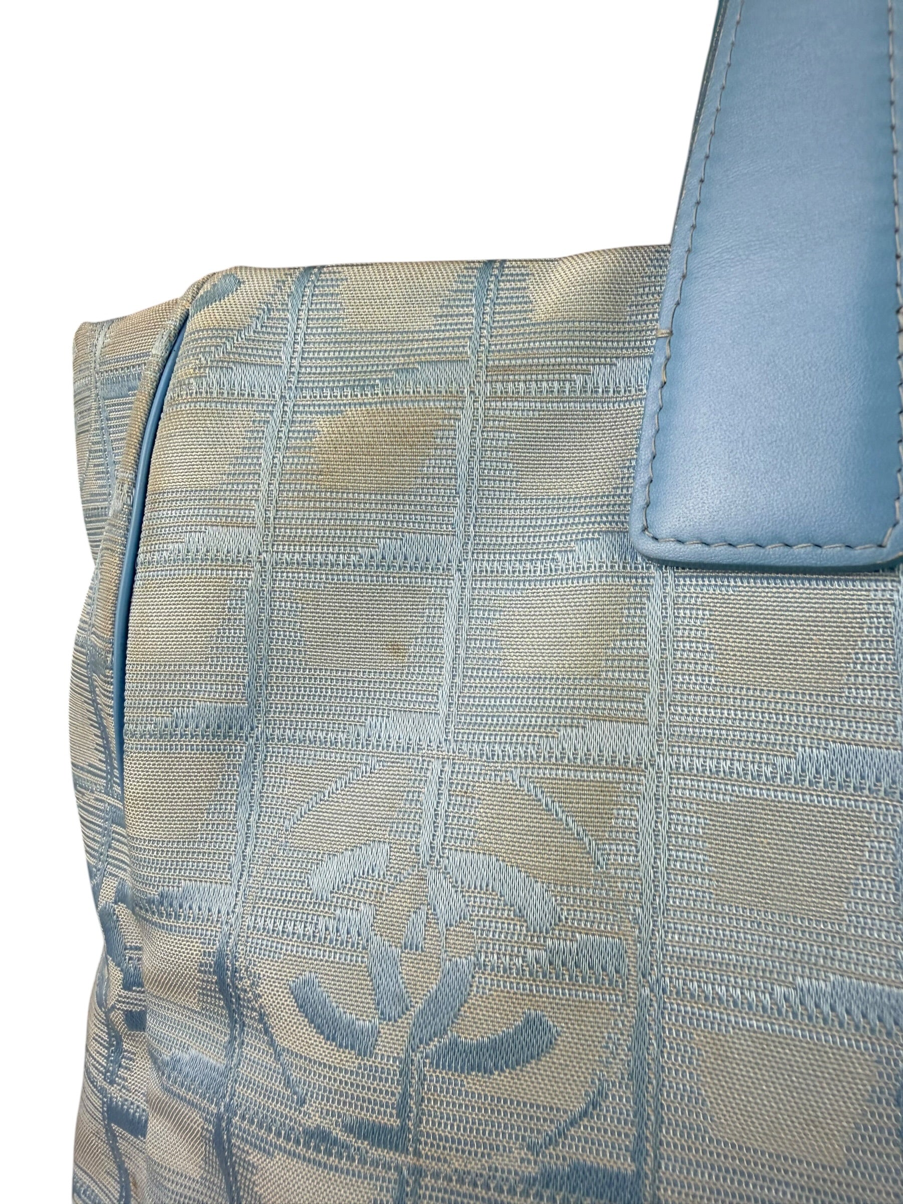 Chanel Light Blue Nylon/Leather Trim Travel Line Tote 2002