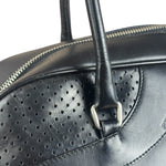 Prada Vintage Black Leather Vitello Drive Perforated Bowling Tote Bag