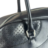 Prada Vintage Black Leather Vitello Drive Perforated Bowling Tote Bag