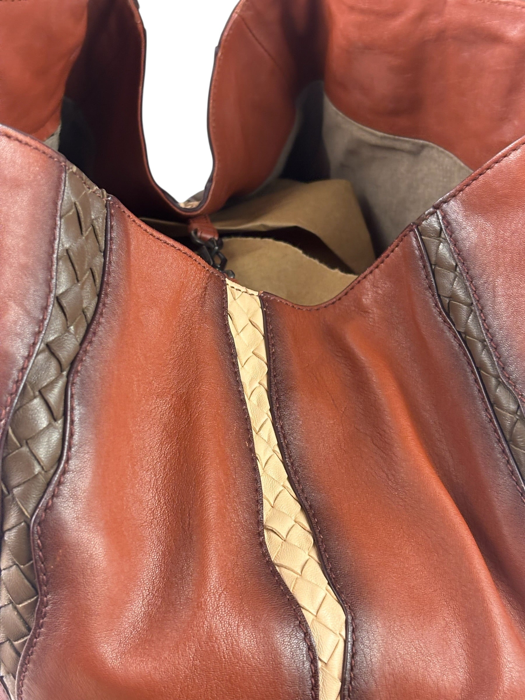 Bottega Veneta Brown Leather Intrecciato Trim Cesta Tote