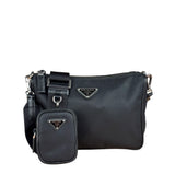 Prada Black Re-Nylon Saffiano Leather Crossbody Bag
