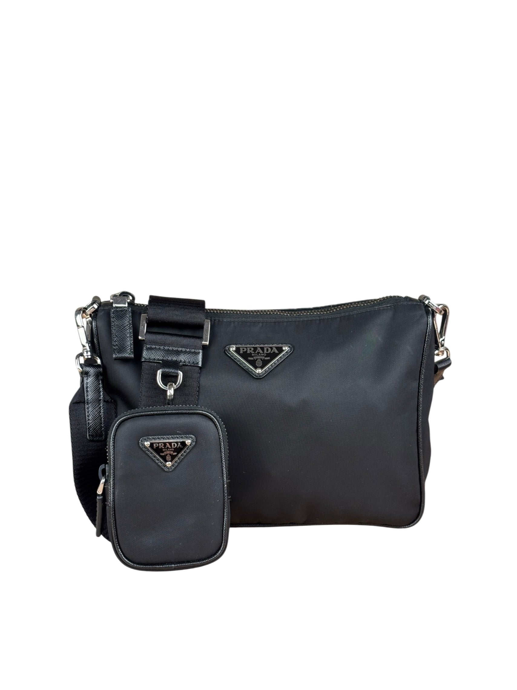 Prada Black Re-Nylon Saffiano Leather Crossbody Bag