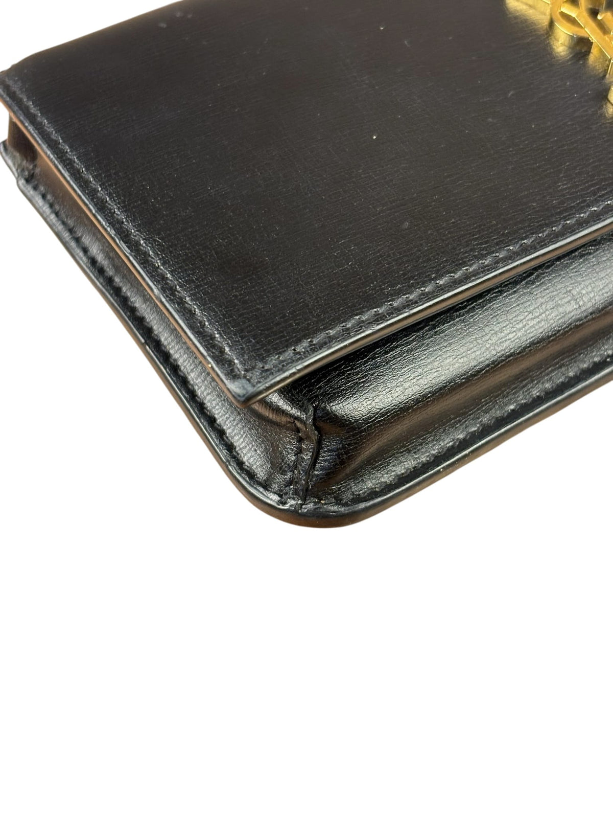 YSL Black Leather Cassandre Shoulder Bag