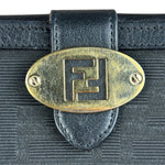 Fendi FF Black Canvas Leather Trim Compact Wallet