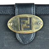 Fendi FF Black Canvas Leather Trim Compact Wallet