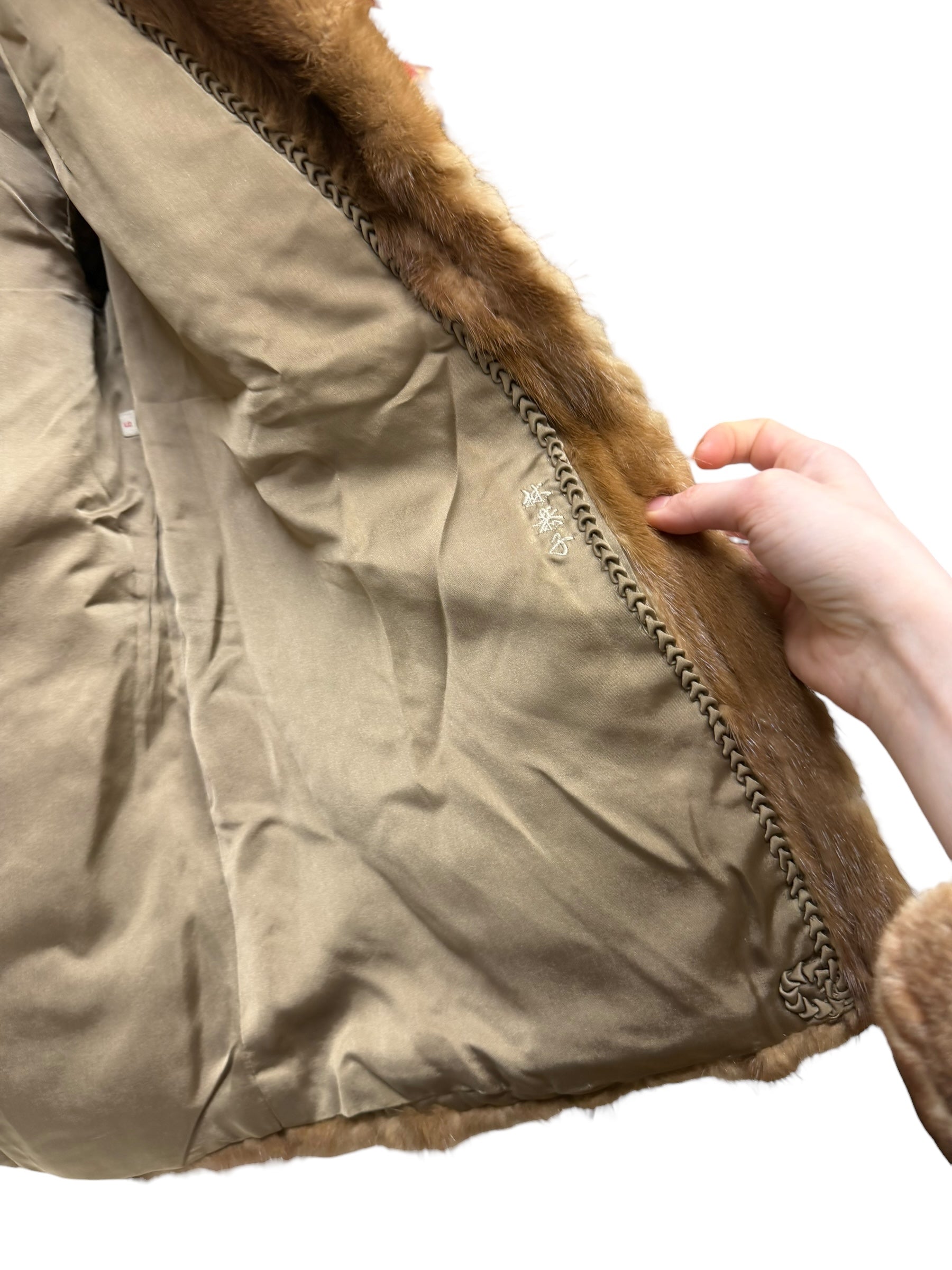 Vintage Light Brown Chevron Mink Fur Coat