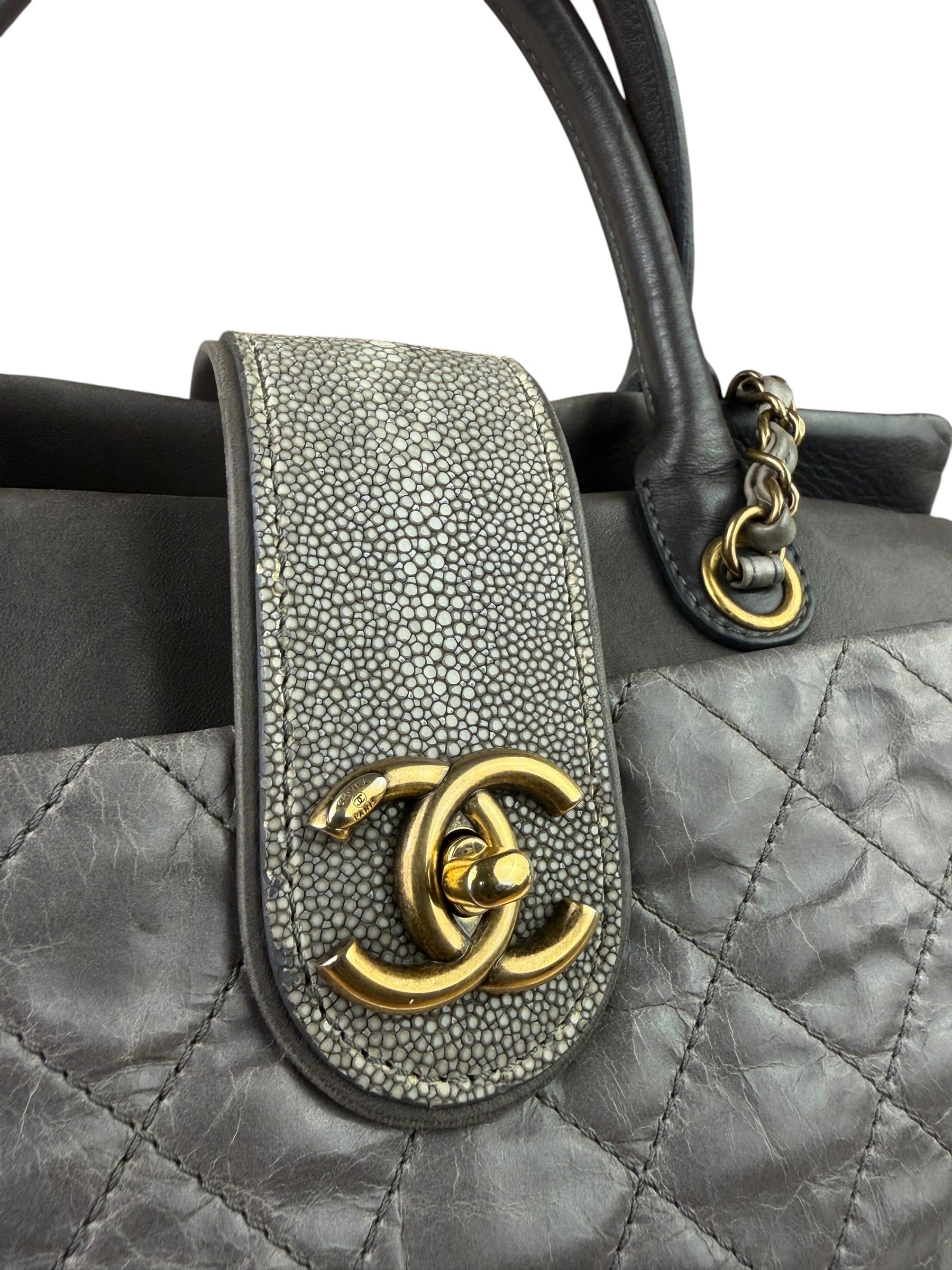 Chanel Grey Quilted Calfskin Paris-Bombay Bindi Two-Way Tote 2012