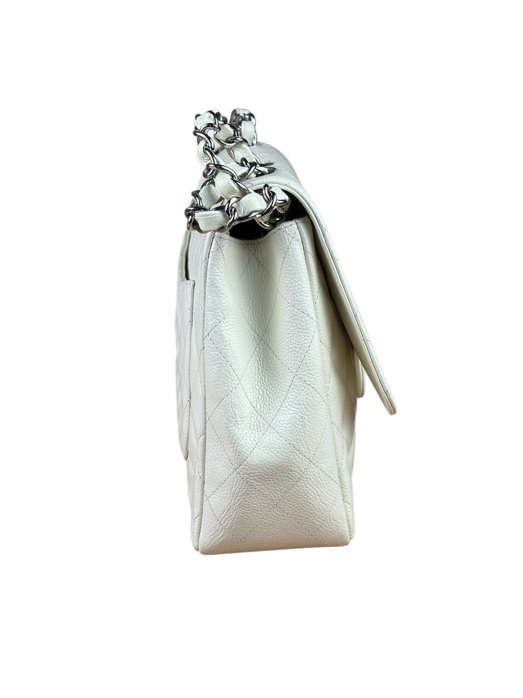 Chanel White Quilted Caviar Large Classic Flap 2005