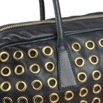 Prada Vintage Black Leather Nappa Metal Grommet Bauletto Handbag