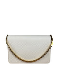 YSL White Chevron Quilted Babylone Chain Flap Shoulder Bag