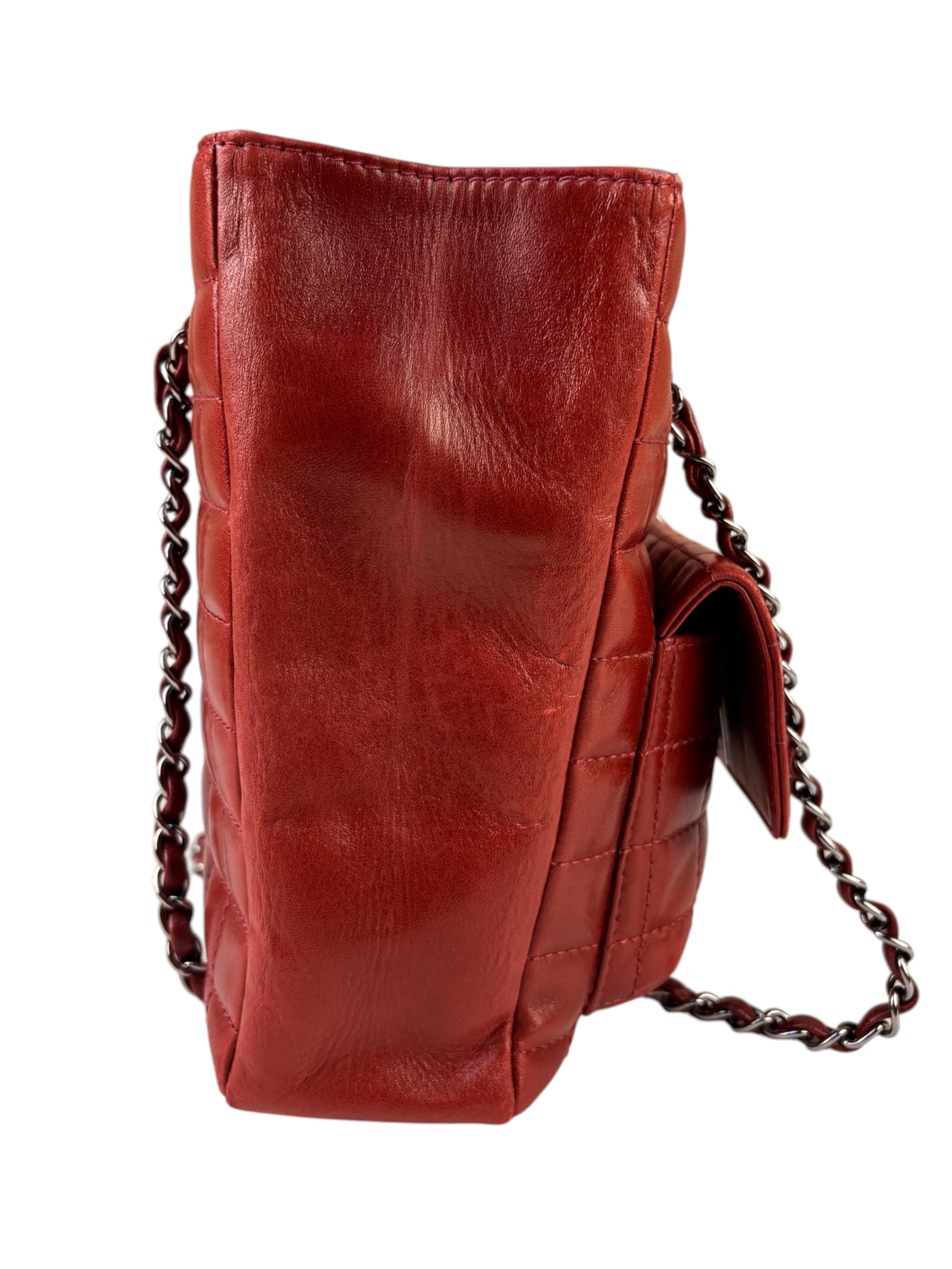 Chanel Red Lambskin Chocolate Bar Mademoiselle Reissue Square Tote  2004