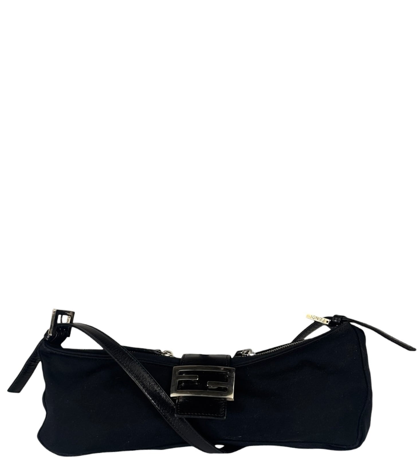 Fendi Black Leather Trim Crossbody Neoprene Baguette