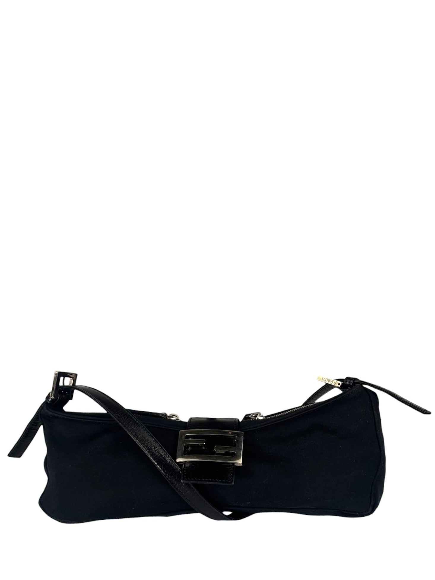Fendi Black Leather Trim Crossbody Neoprene Baguette