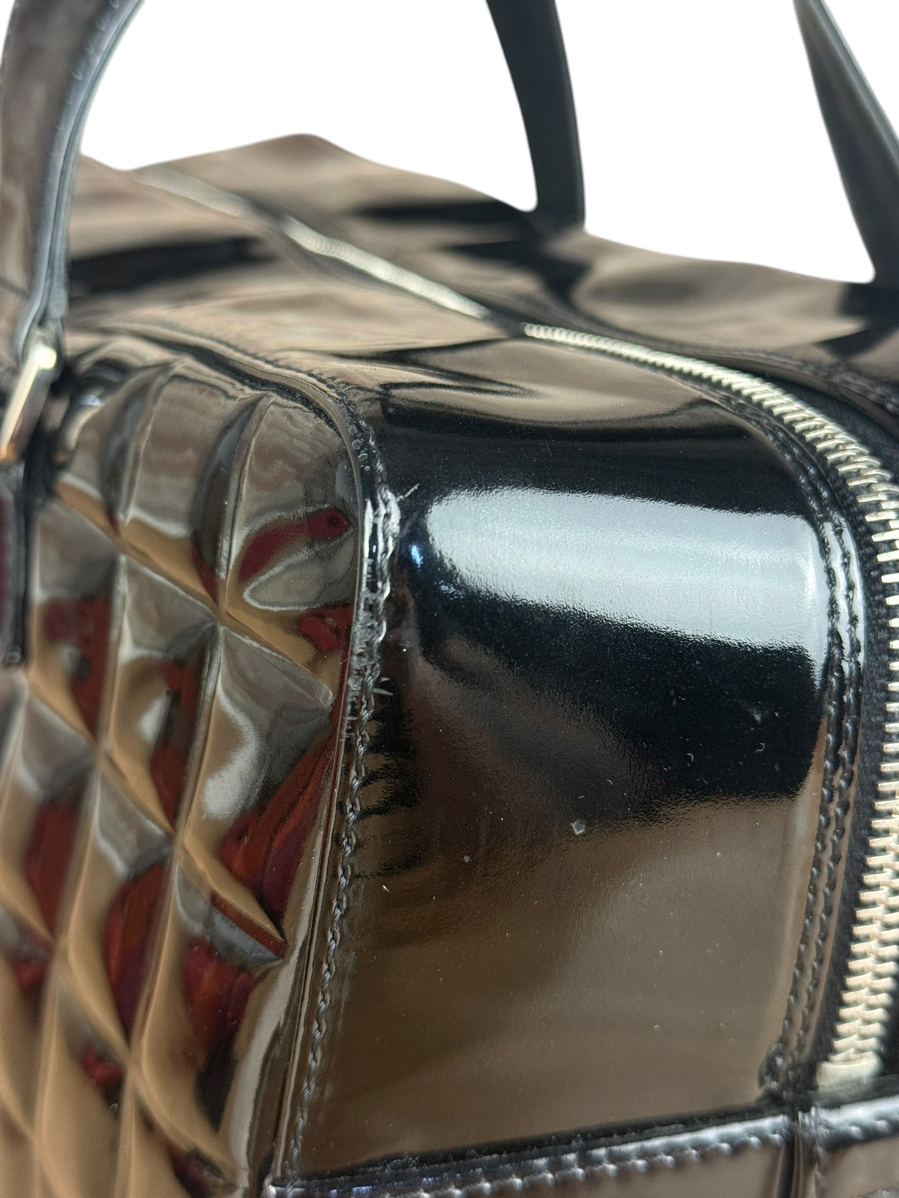 Chanel Black Patent Chocolate Bar Bowler Bag 2002