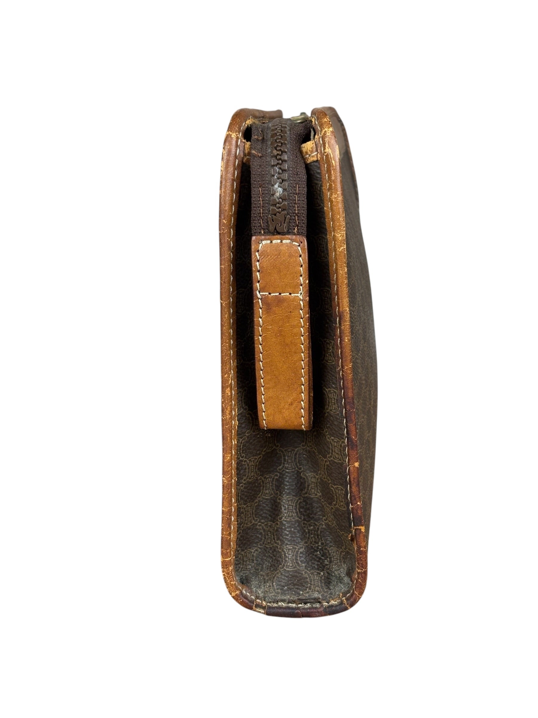 Celine Vintage Brown Leather Macadam Pouch