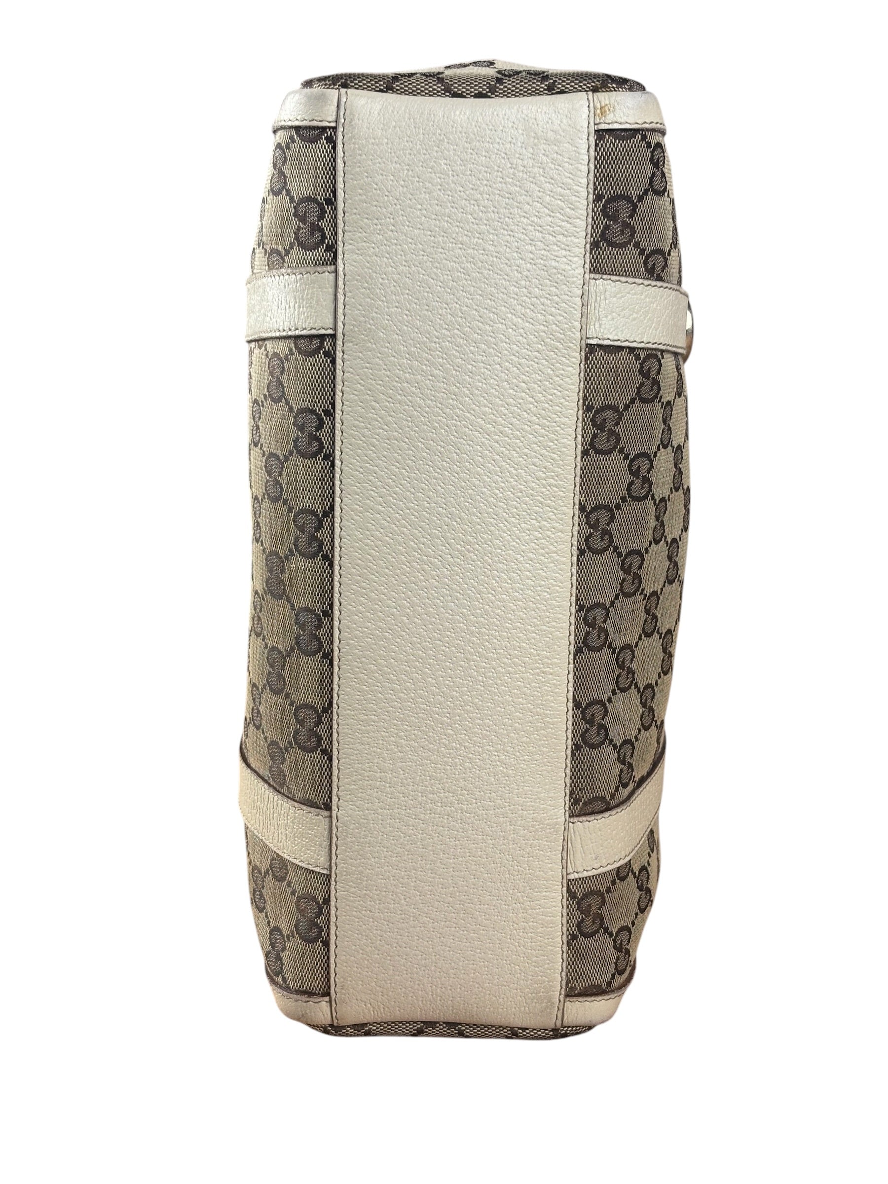 Gucci Bicolor Leather Trim Canvas GG Monogram Shoulder Bag