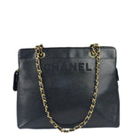 Chanel Vintage Black Caviar Leather Timeless Chain Shoulder Tote 1998