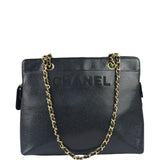 Chanel Vintage Black Caviar Leather Timeless Chain Shoulder Tote 1998