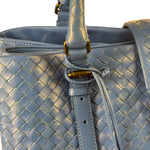 Bottega Veneta Blue Leather Small Nappa Intercciato Roma Satchel