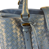 Bottega Veneta Blue Leather Small Nappa Intercciato Roma Satchel