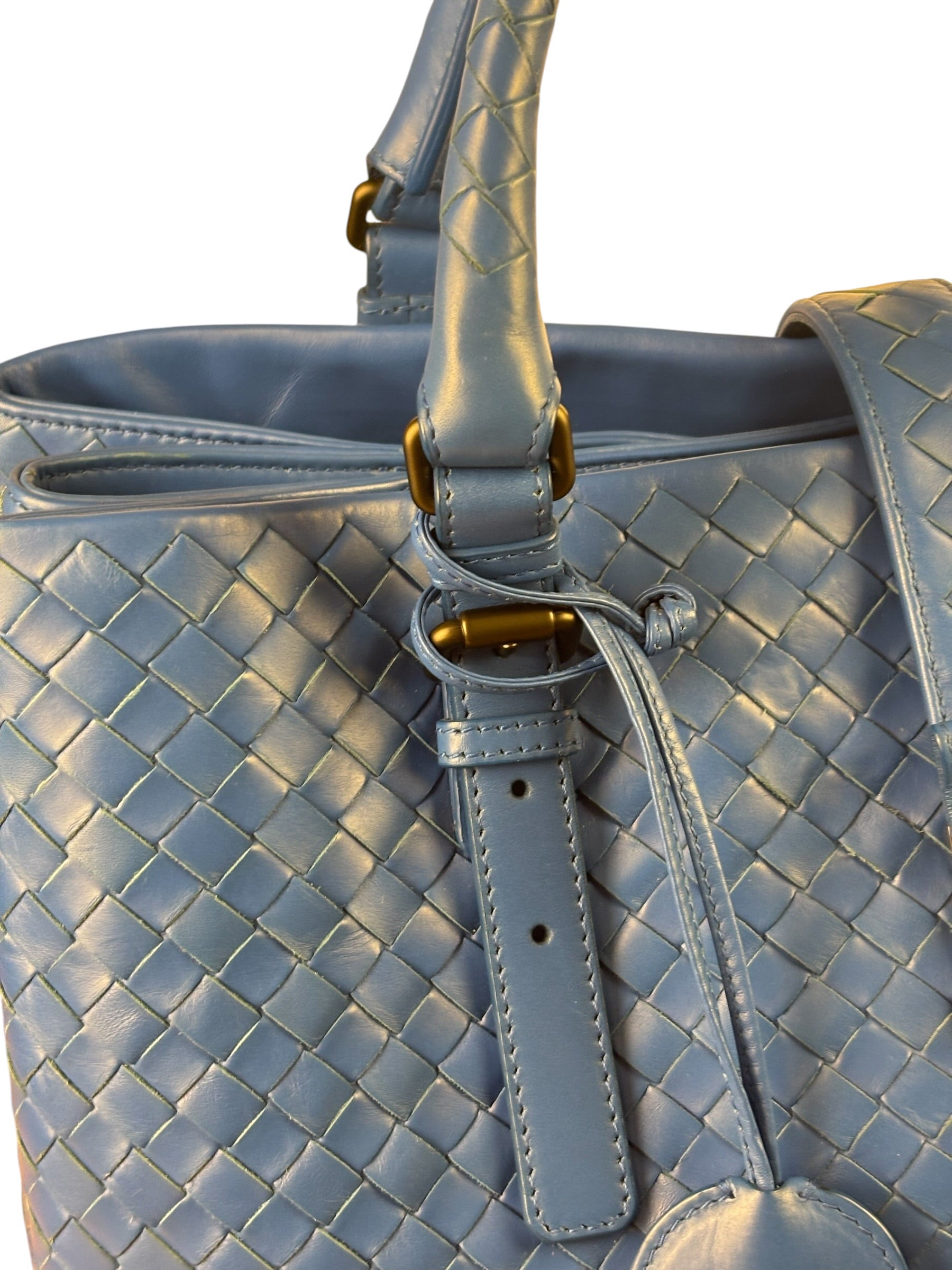 Bottega Veneta Blue Leather Small Nappa Intercciato Roma Satchel