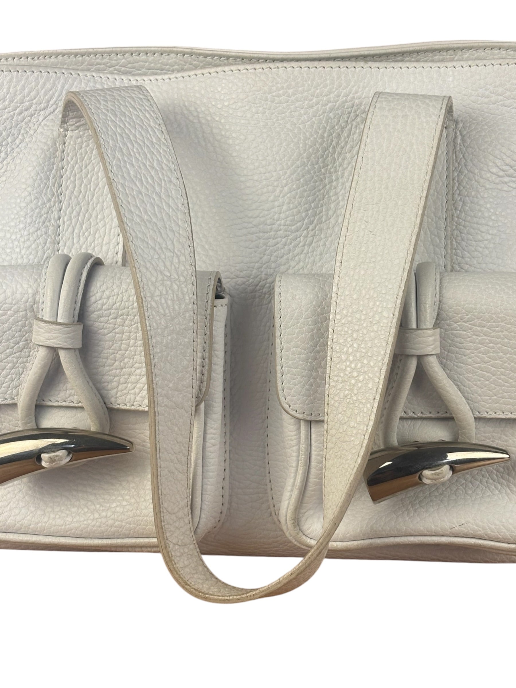Burberry White Pebbled Leather Shoulder Bag