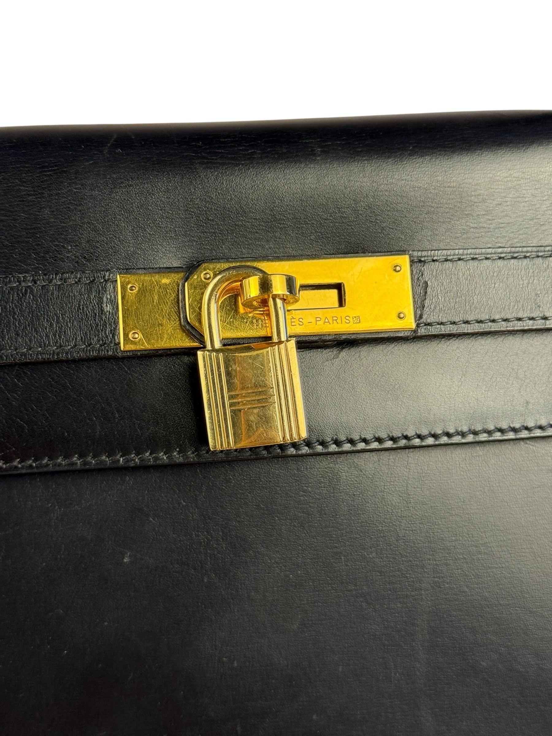 Hermes Kelly 32 Black Box Leather 1991