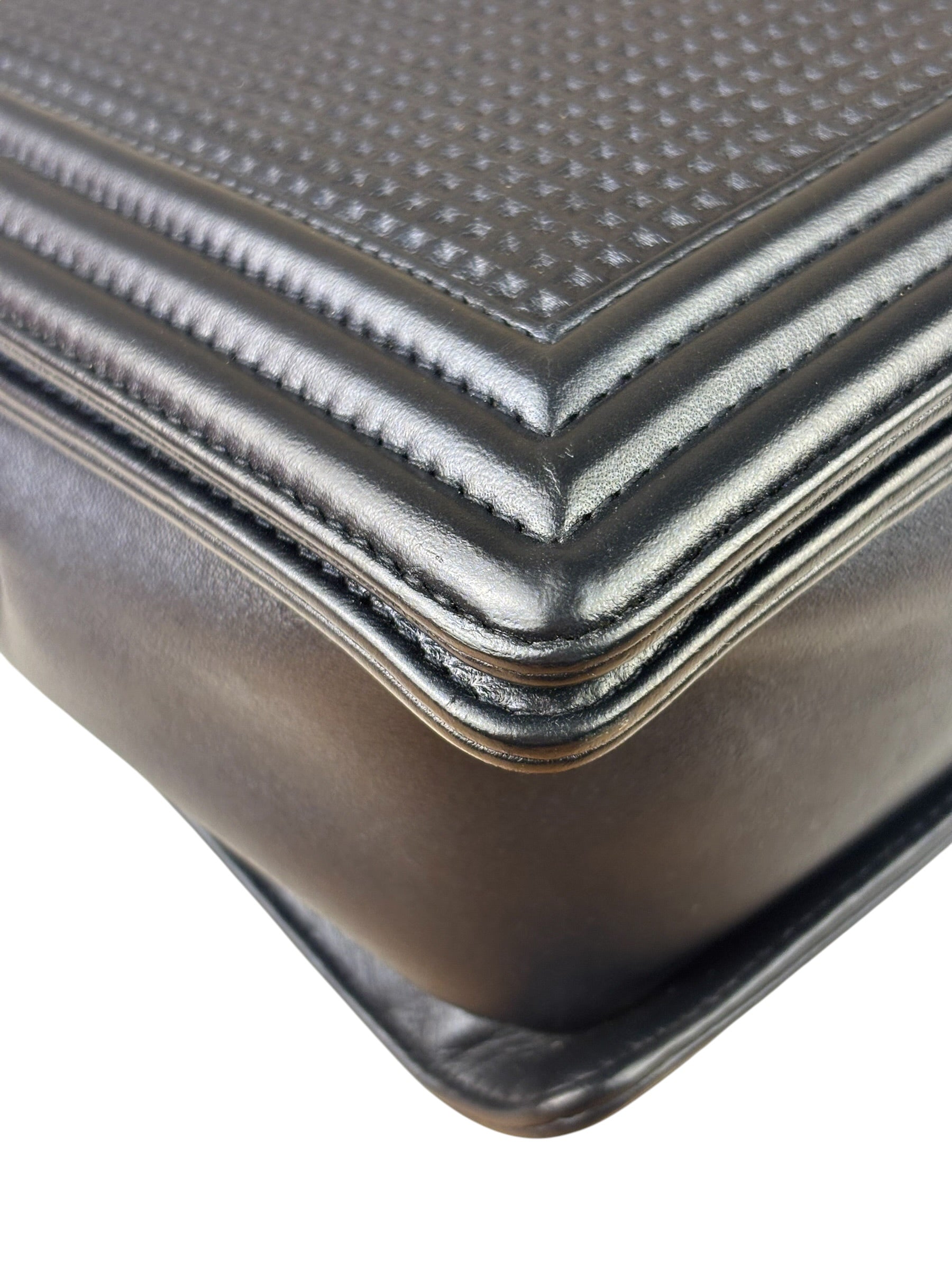 Chanel Navy Lambskin Cube Embossed XL Boy Flap 2013