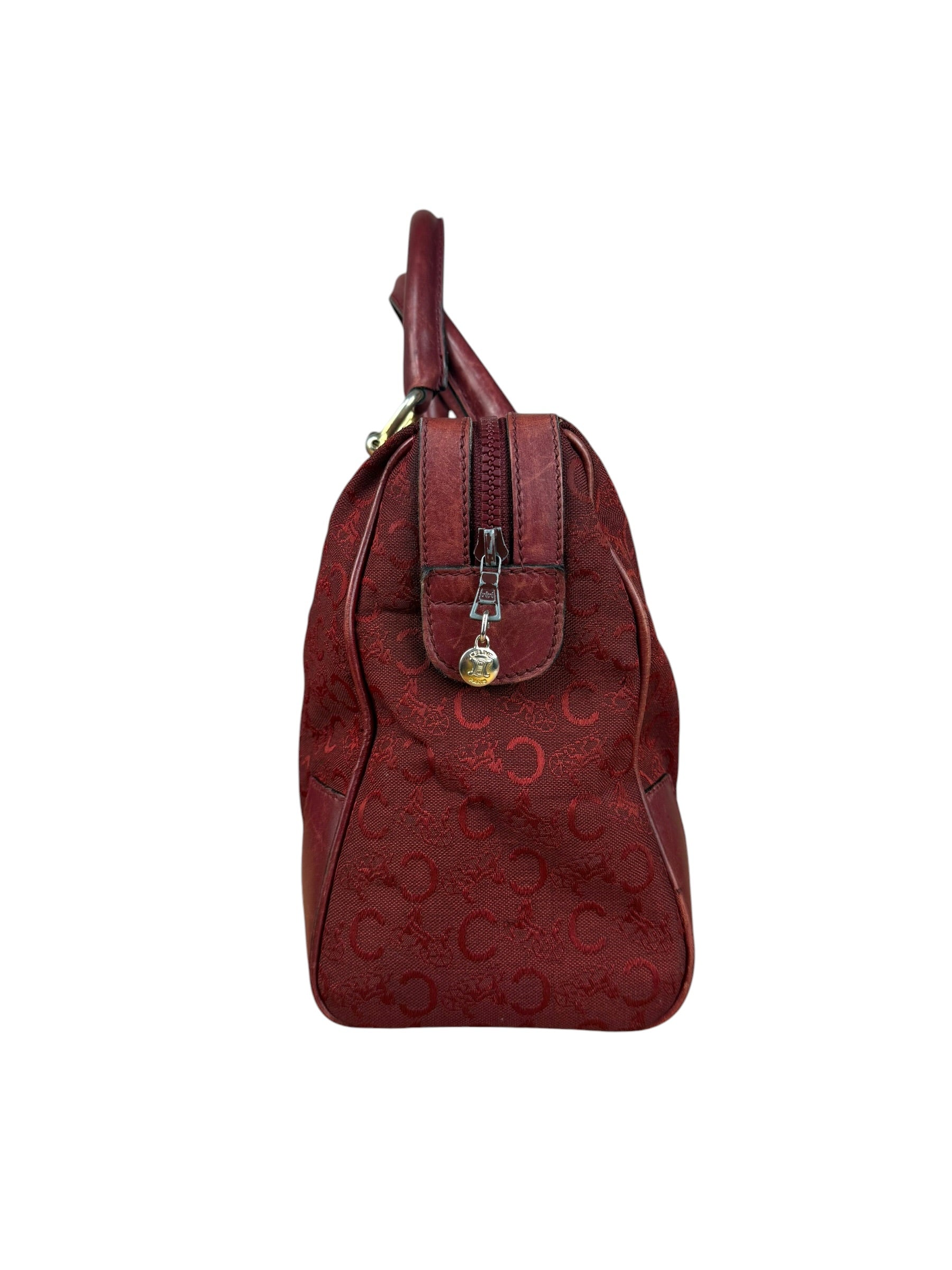 Celine Vintage Burgundy Macadam Print Mini Boston Handbag