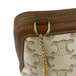 Celine Beige/Brown Leather Triomphe Chain Clutch