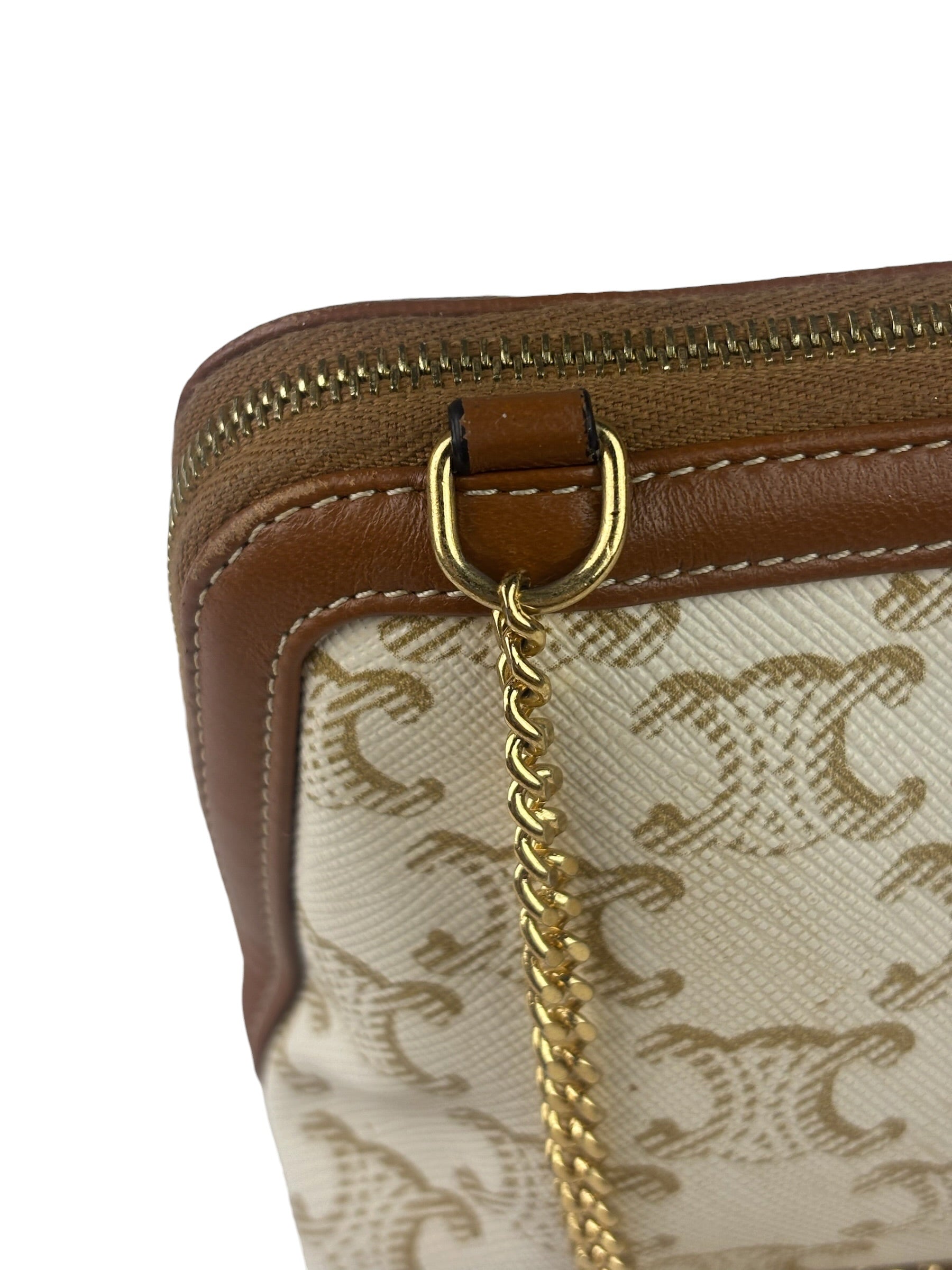 Celine Beige/Brown Leather Triomphe Chain Clutch