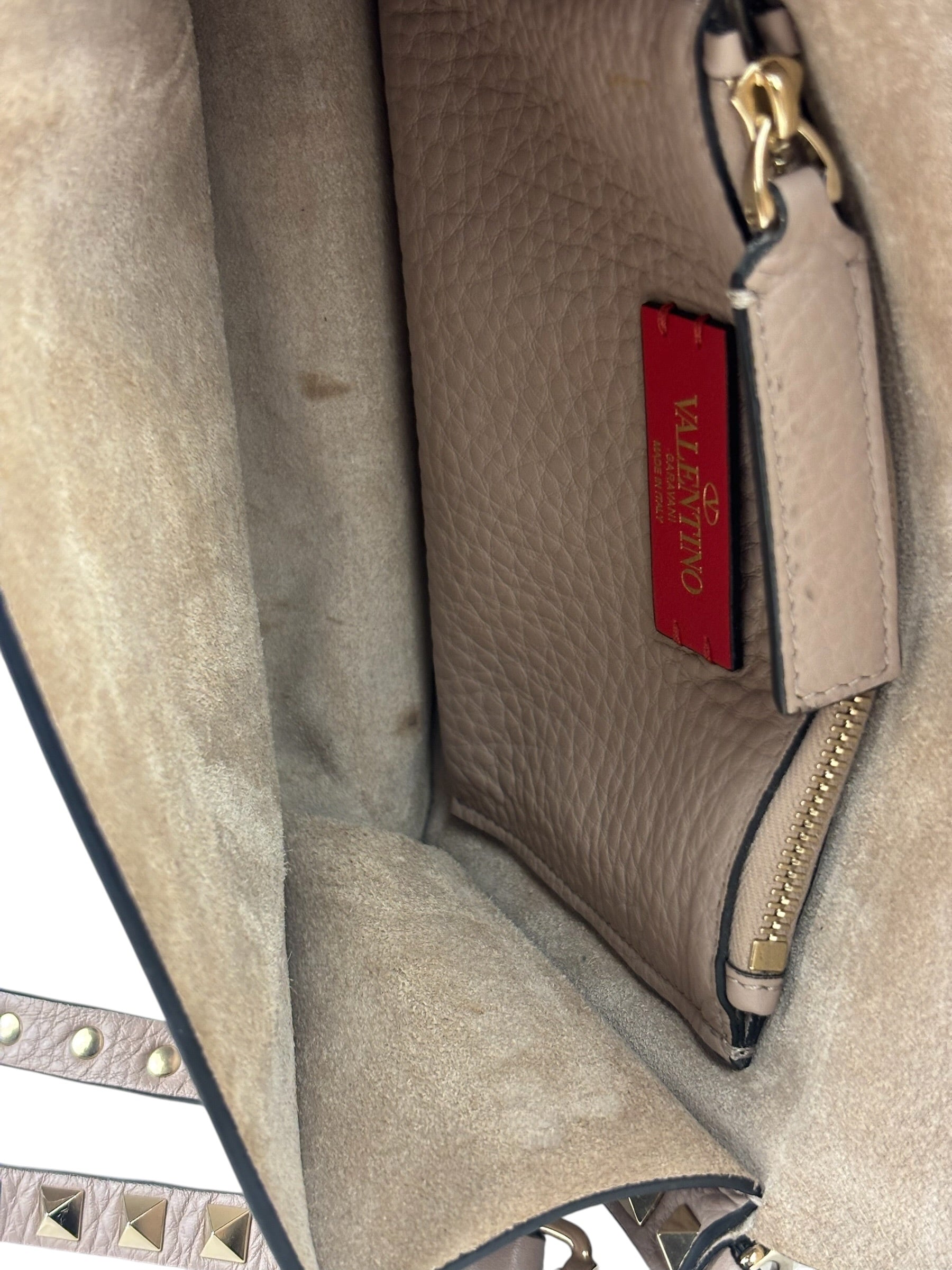 Valentino Neutral Garavani Calfskin Rockstud Crossbody Bag