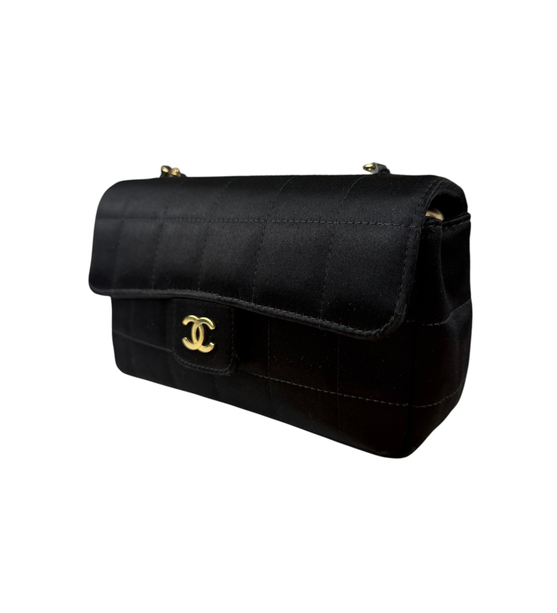 Chanel Black Satin Chocolate Bar Mini East-West Flap Bag