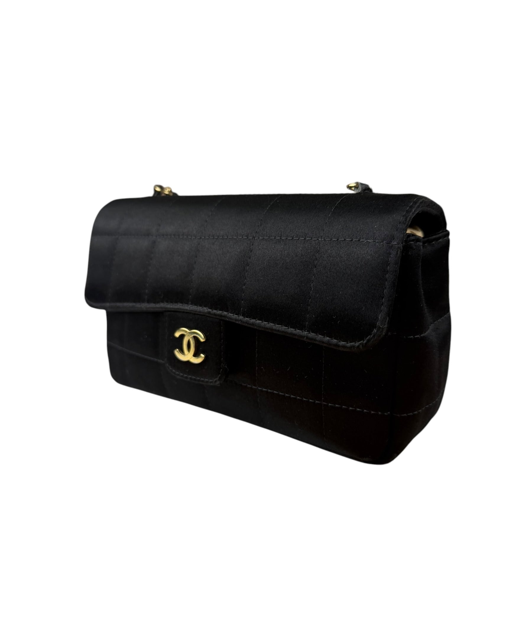 Chanel Black Satin Chocolate Bar Mini East-West Flap Bag