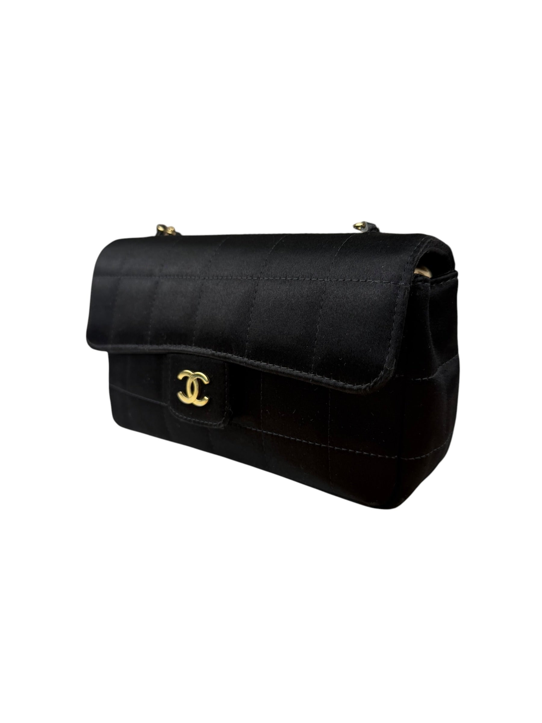 Chanel Black Satin Chocolate Bar Mini East-West Flap Bag