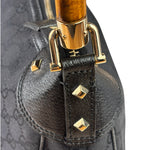Gucci Black Leather Trim Bamboo Handle Hobo Bag